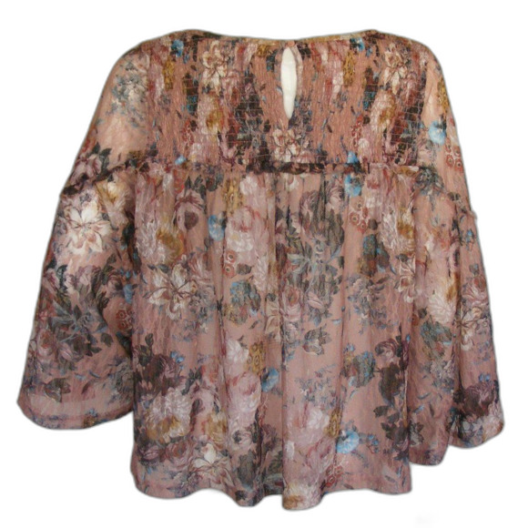 ANTHRO Akemi * Kin Top, L, Smocked, long Sleeve, Wide Neck, Floral, Pink… - Picture 5 of 14